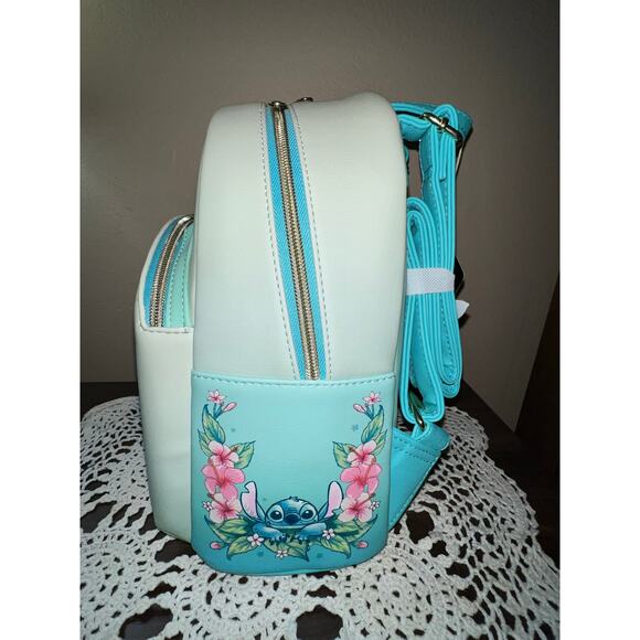 Loungefly Floral Stitch Scrump Green Mini Backpack Wallet - Picture 4 of 10